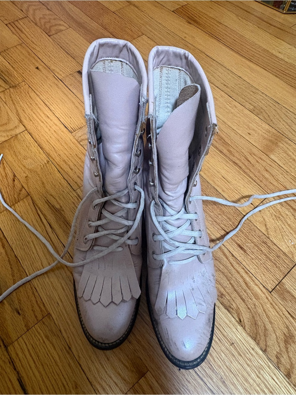 Vintage Justin’s Light Pink Lace-Up Fringe Boots